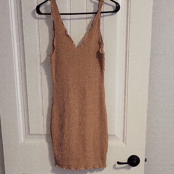 SHEIN Tan Ribbed Mini Dress - Picture 6 of 6
